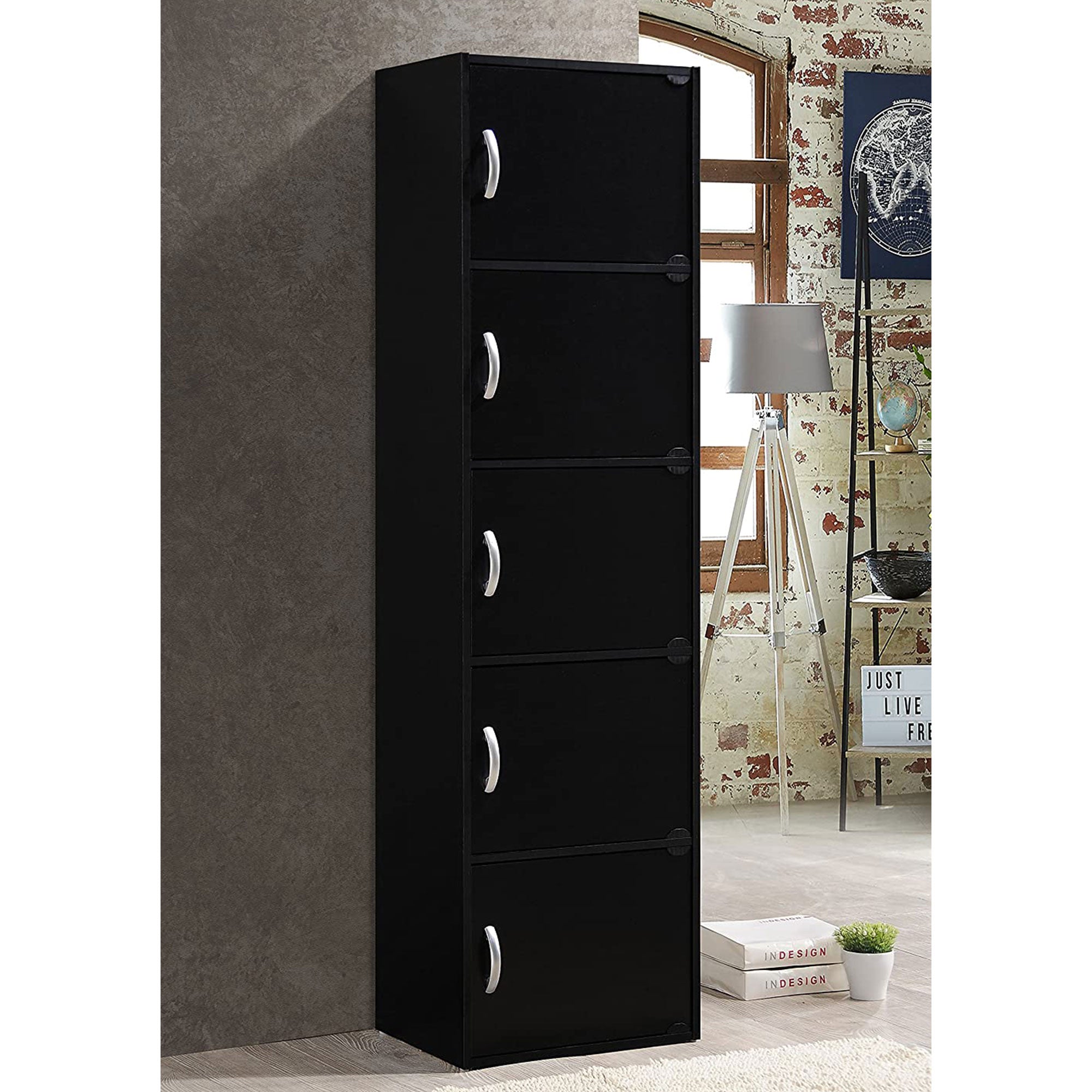 Hodedah 5 Shelf Home & Office Enclosed Organization Cabinet, Black (Damaged) - VMInnovations