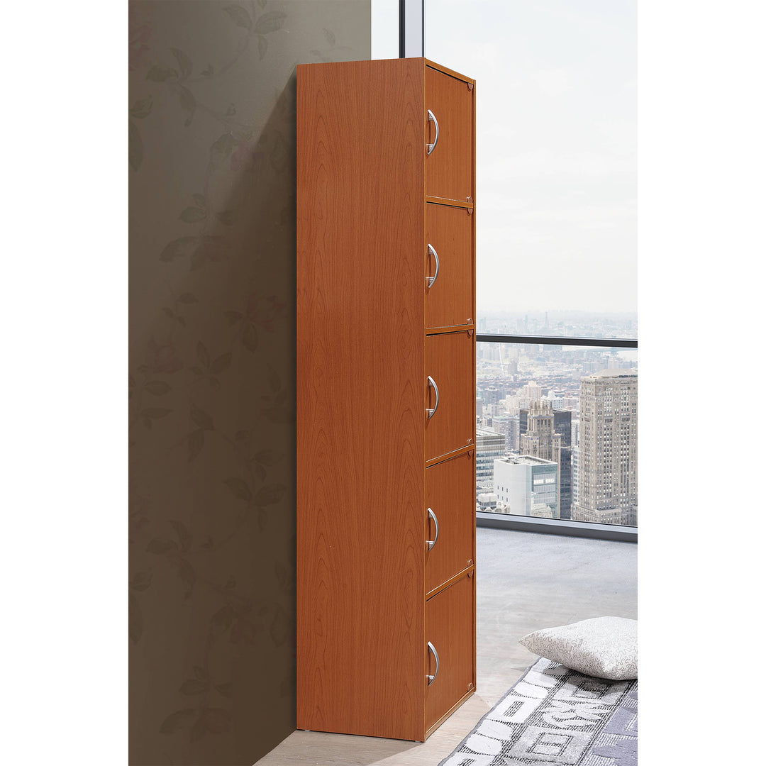 Hodedah 5 Shelf Home and Office Enclosed Organization Storage Cabinet, Cherry - VMInnovations