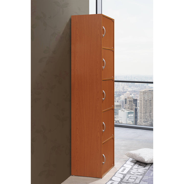 Hodedah 5 Shelf Home and Office Enclosed Organization Storage Cabinet, Cherry - VMInnovations