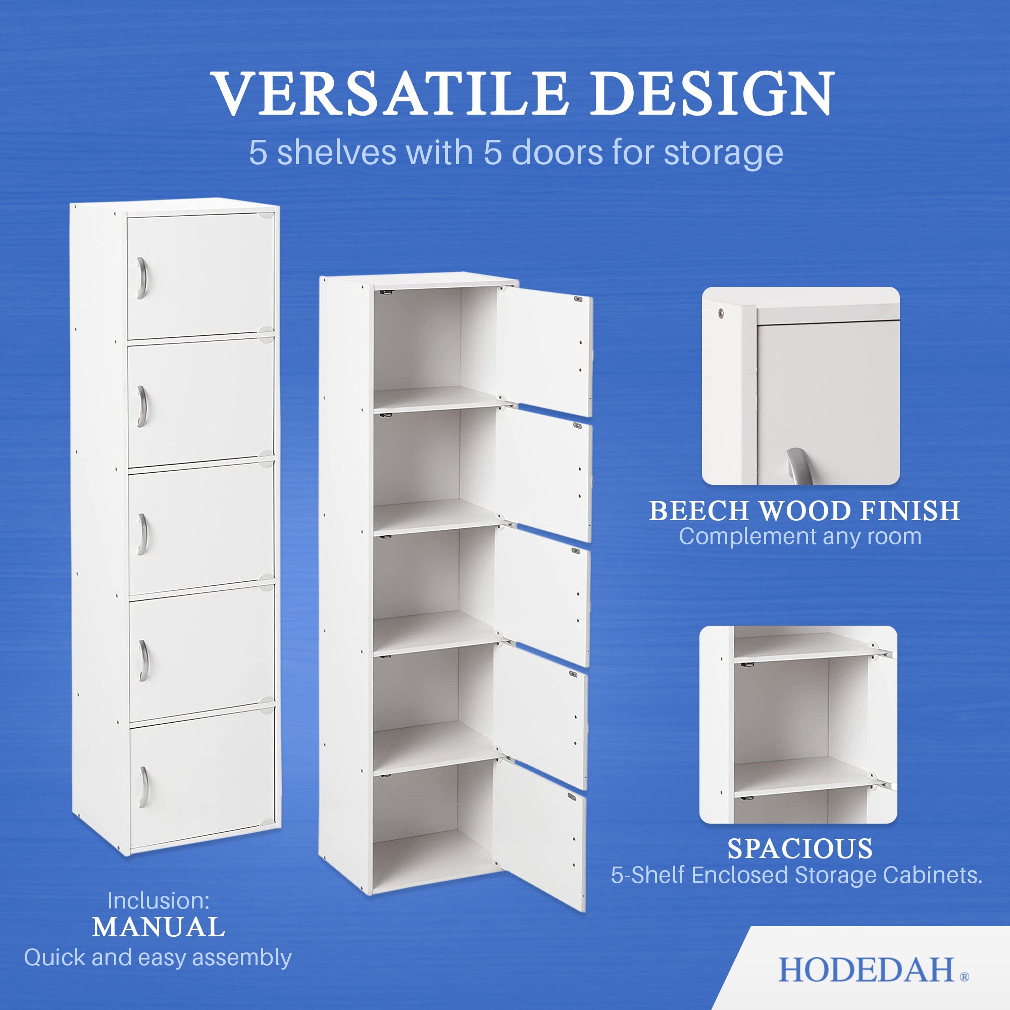 Hodedah 5 Shelf Home and Office Organization Storage Cabinet, White (For Parts) - VMInnovations