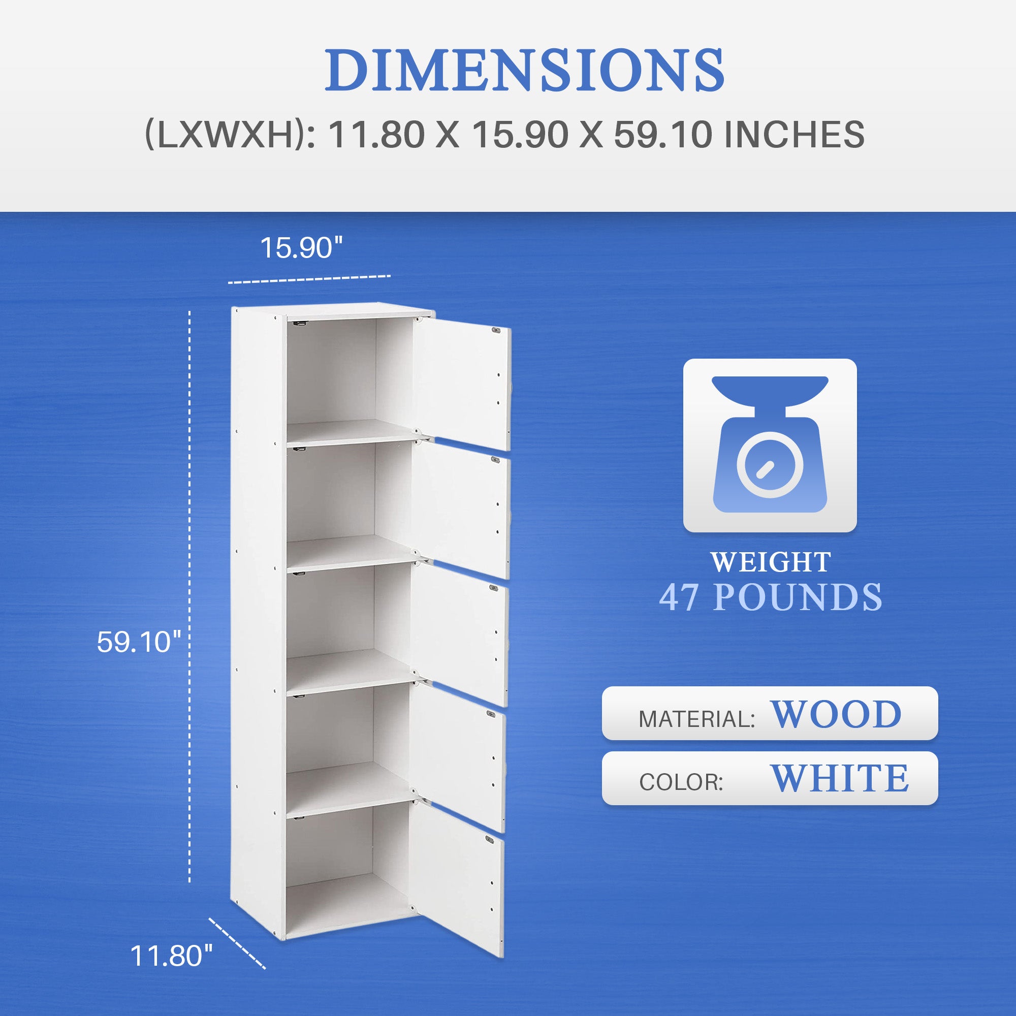 Hodedah 5 Shelf Home and Office Organization Storage Cabinet, White (For Parts) - VMInnovations