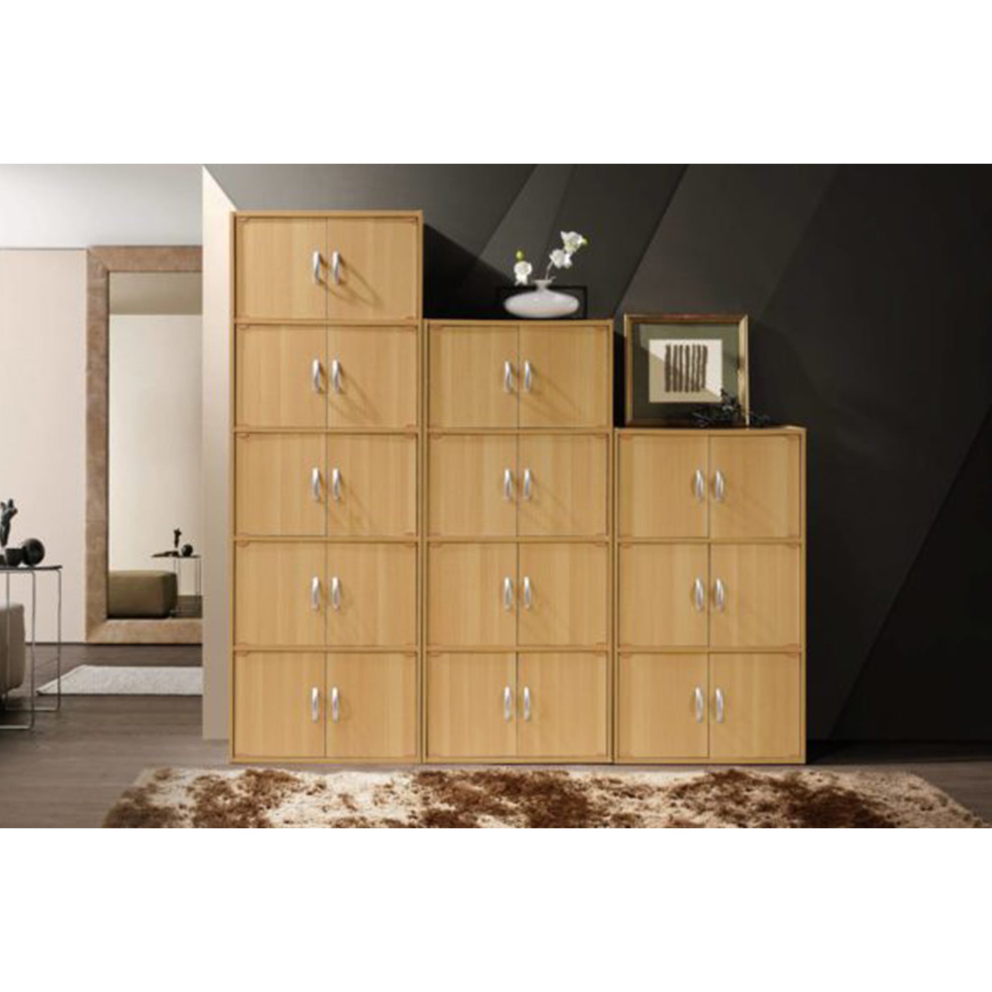 Hodedah 10 Door Enclosed Multipurpose Storage Cabinet for Home and Office, Beech - VMInnovations