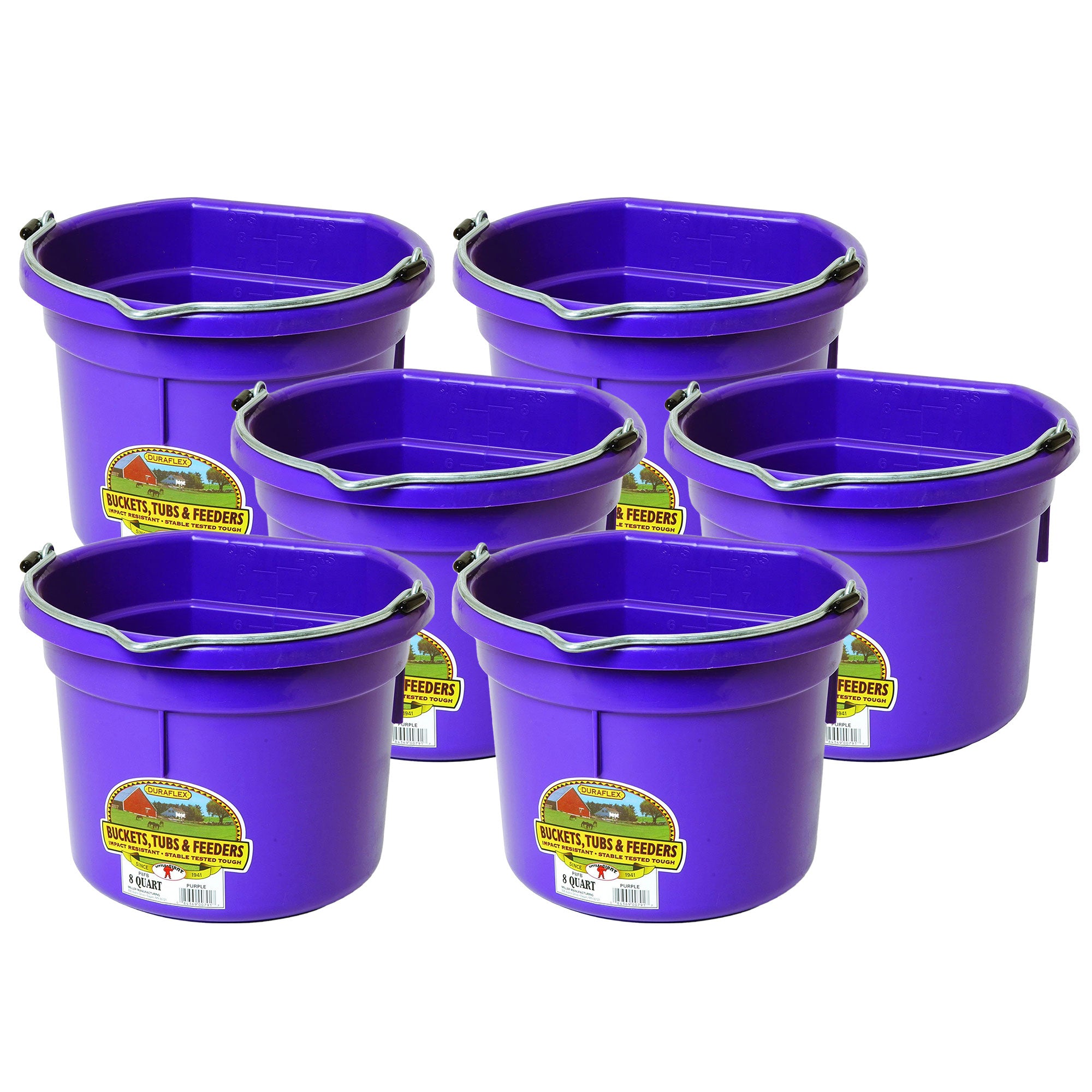 Little Giant 2 Gallon All Purpose Flat Back Plastic Bucket, Purple, (6 Pack) - VMInnovations