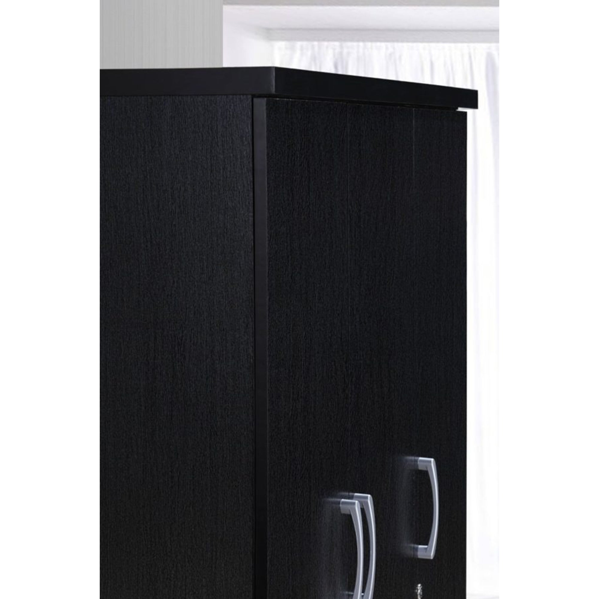 Hodedah Import 3 Door Armoire with Clothing Rod, Shelves, and 2 Drawers, Black (Open Box)