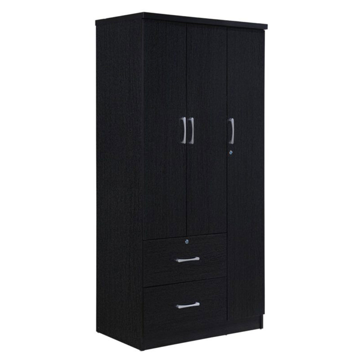 Hodedah Import 3 Door Armoire w/ Clothing Rod, Shelves, & 2 Drawers, Black(Used)