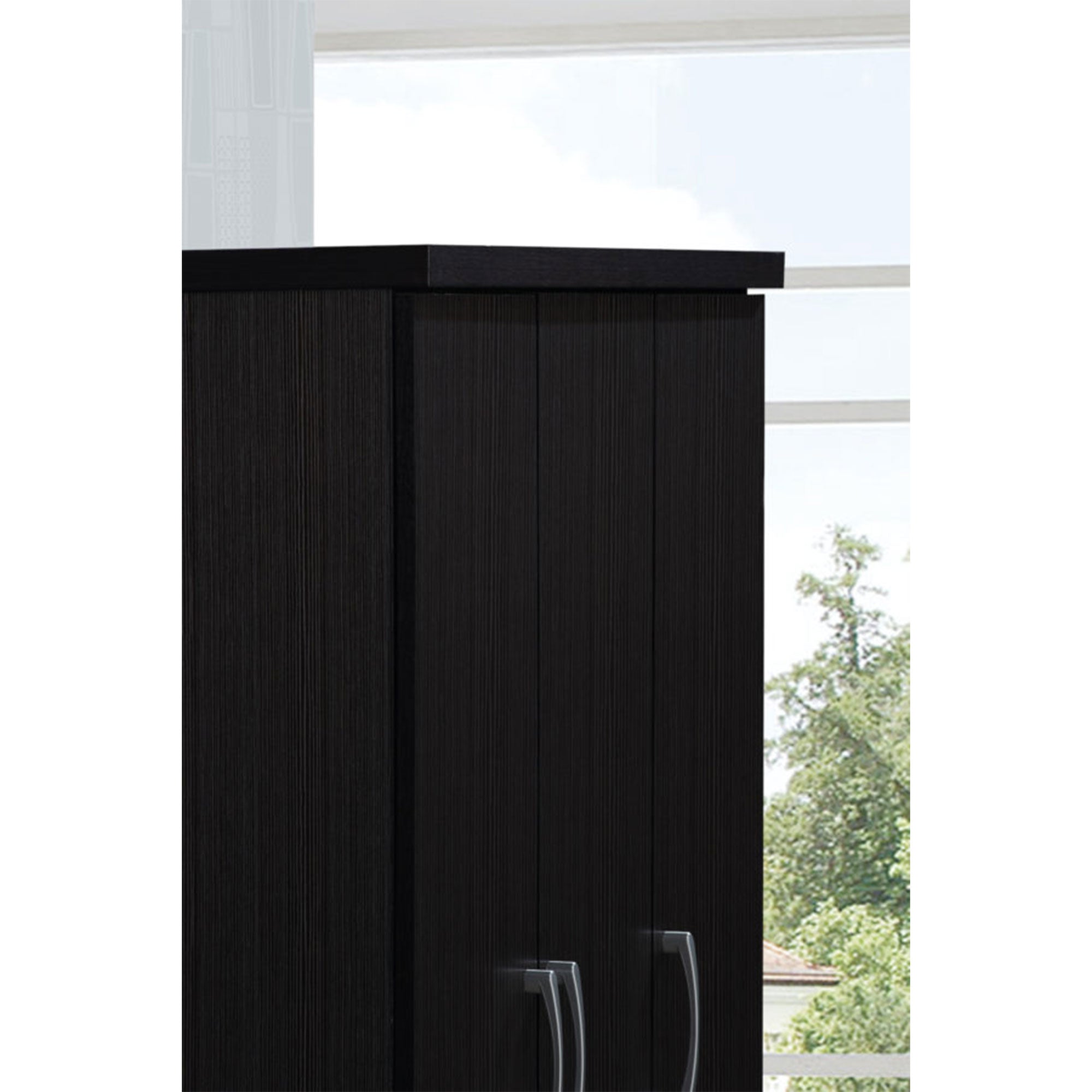 Hodedah Import 3 Door Armoire with Clothing Rod, Shelves, & 2 Drawers, Chocolate