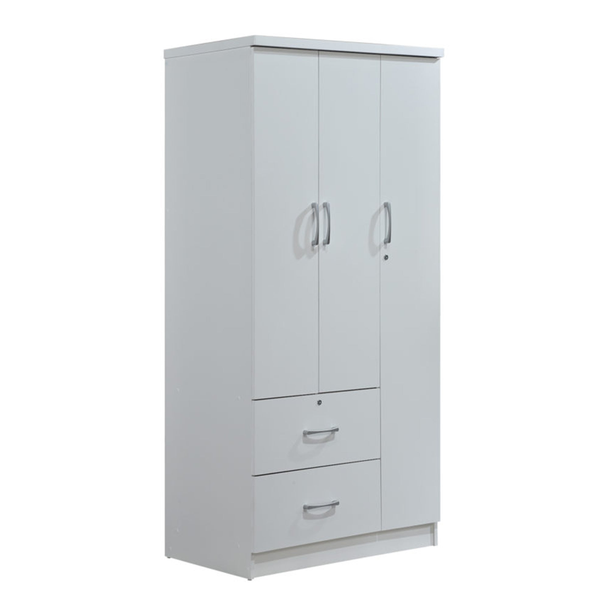 3 Door Armoire with Clothing Rod, Shelves, and 2 Drawers, White (Used) - VMInnovations