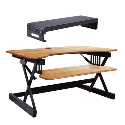 Rocelco Adjustable Standing Desk Converter, Teak & 30 Inch Dual Monitor Stand