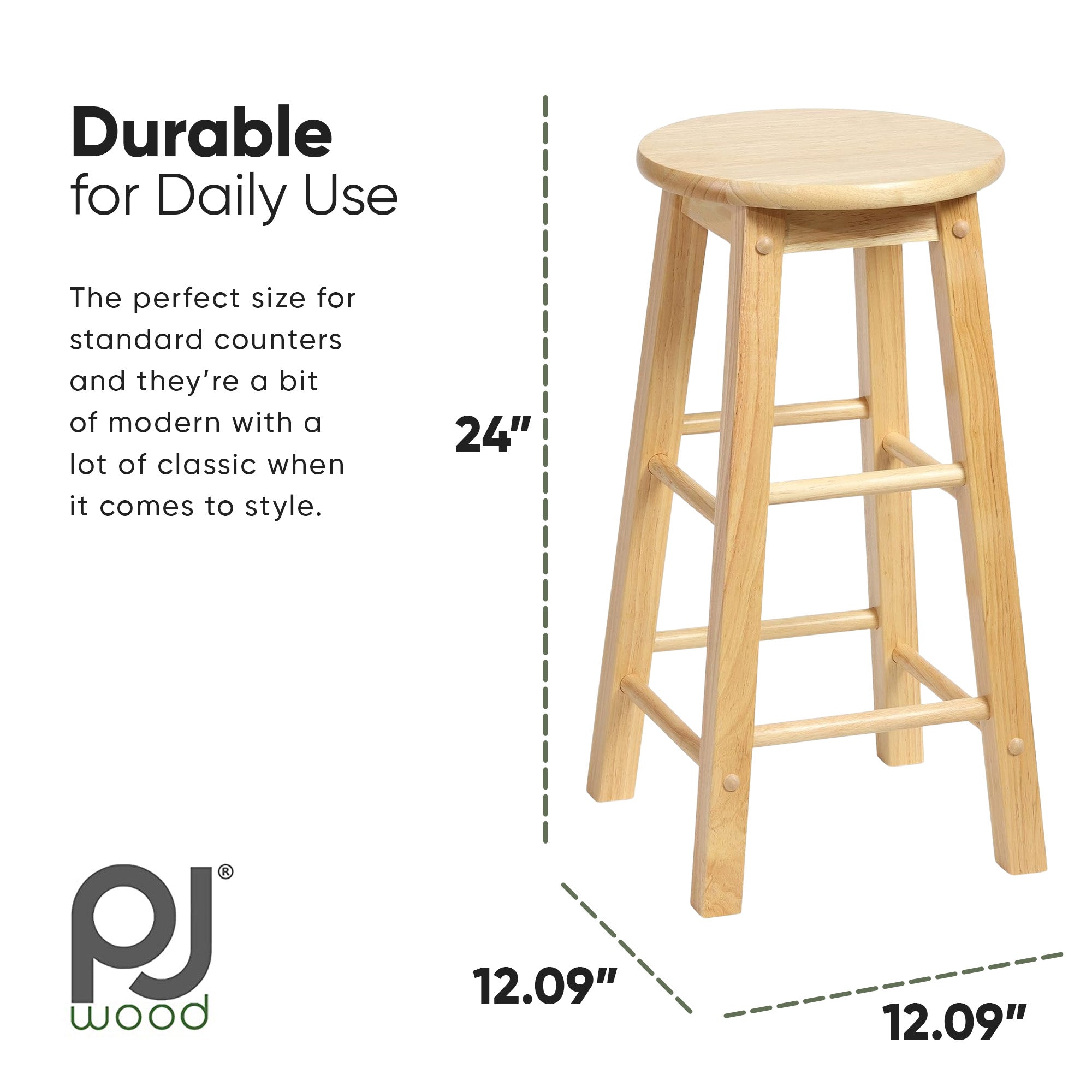 PJ Wood Classic 24" Tall Kitchen Counter Stools, Natural, Set of 2 (For Parts) - VMInnovations