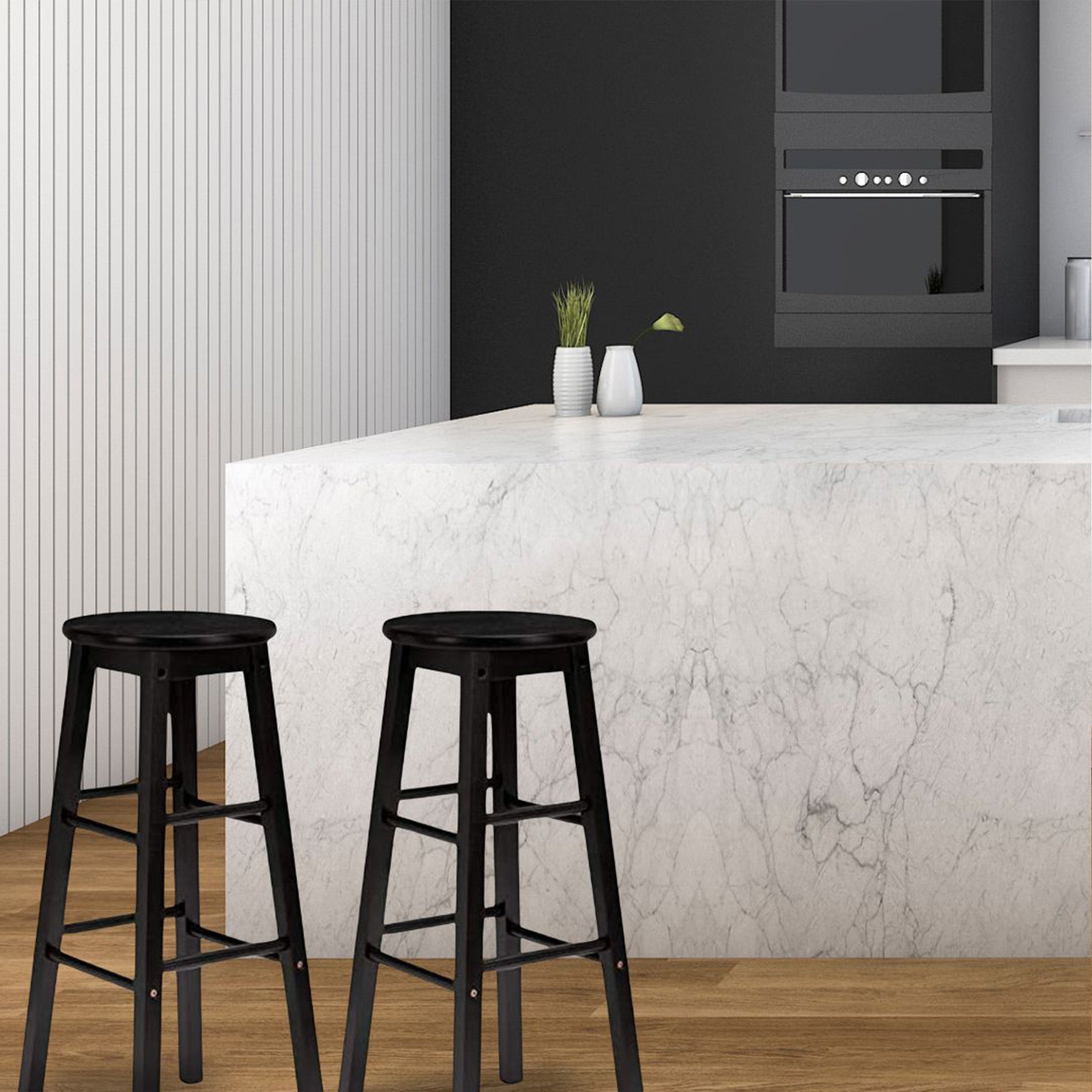 PJ Wood Classic Round-Seat 24' Kitchen & Counter Stools, Blk, Set of 2(Open Box) - VMInnovations