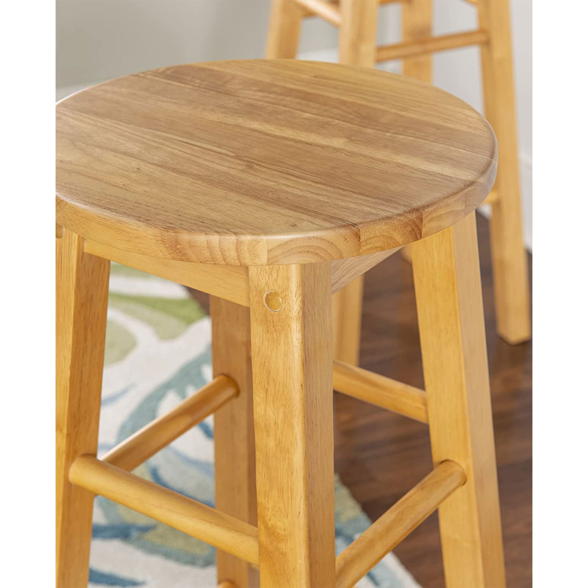 Classic Round-Seat 29 Inch Tall Kitchen Bar Stools, Natural, Set of 2 (Open Box) - VMInnovations