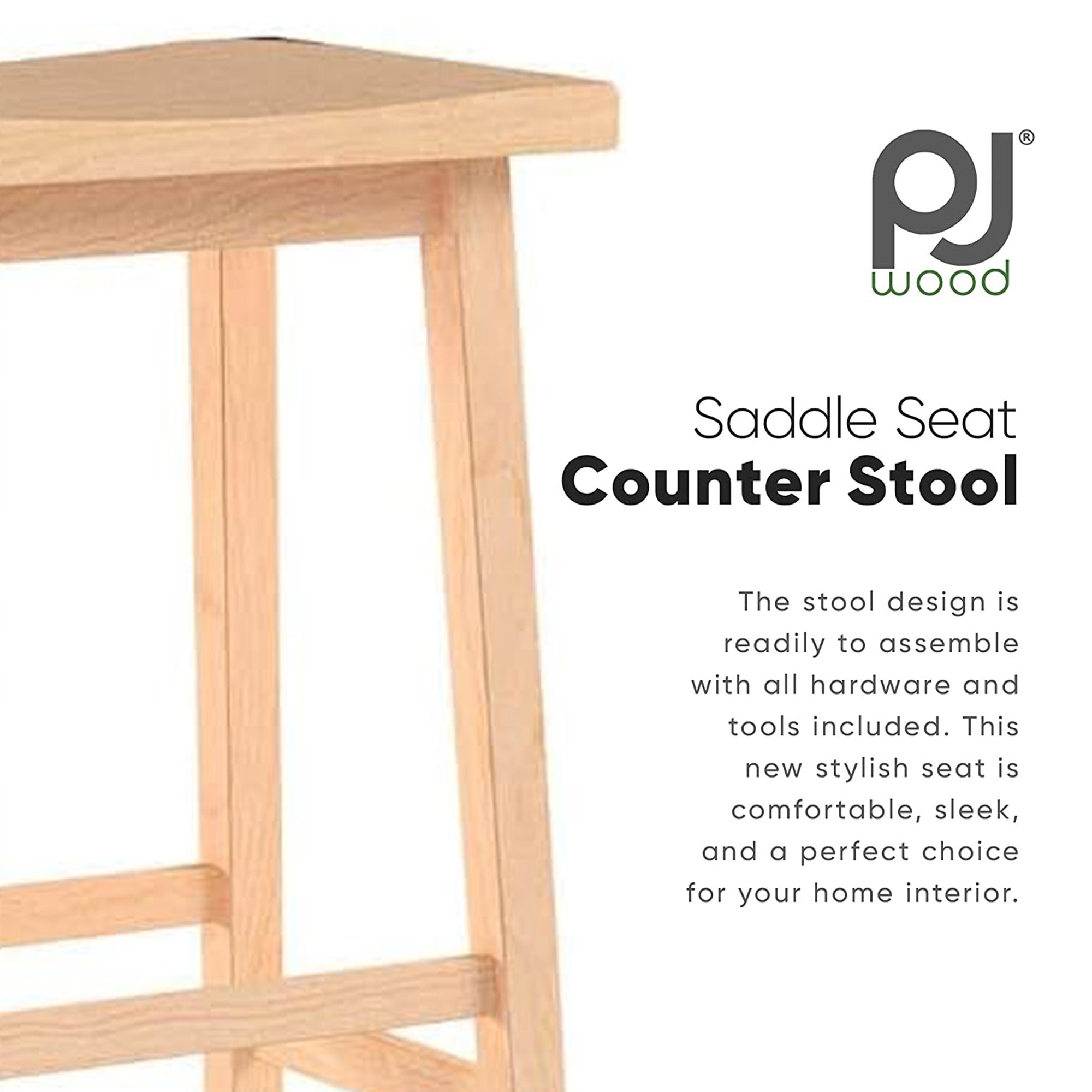 PJ Wood Classic Saddle-Seat 24" Kitchen, Table, & Bar Stool, Natural (For Parts) - VMInnovations
