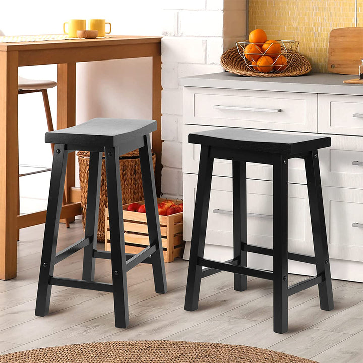 PJ Wood Classic Saddle-Seat 24" Tall Kitchen Counter Stools, Black, (Set of 2) - VMInnovations