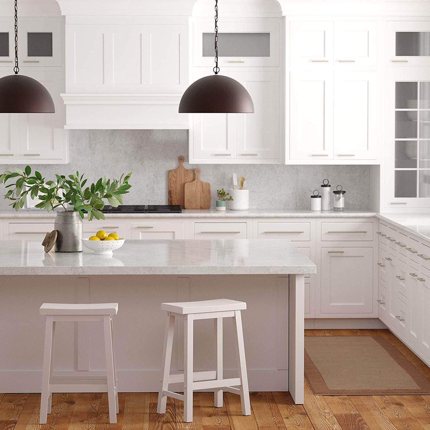 PJ Wood Classic Saddle-Seat 24" Tall Kitchen Stools, Wht, (Set of 2) (For Parts)