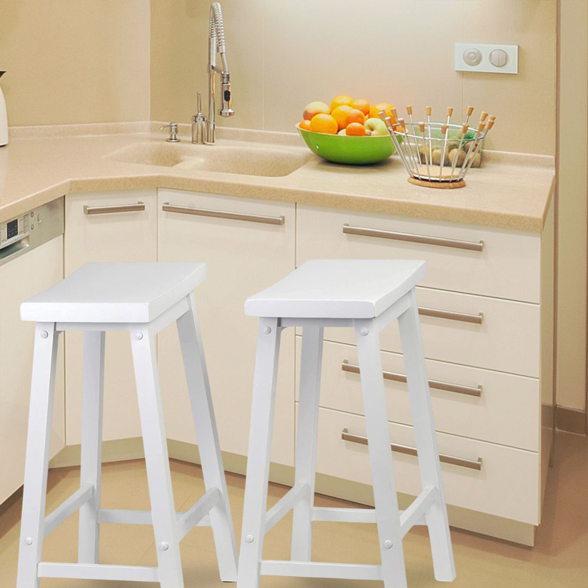 PJ Wood Classic Saddle-Seat 24" Tall Kitchen Stools, Wht, (Set of 2) (For Parts) - VMInnovations