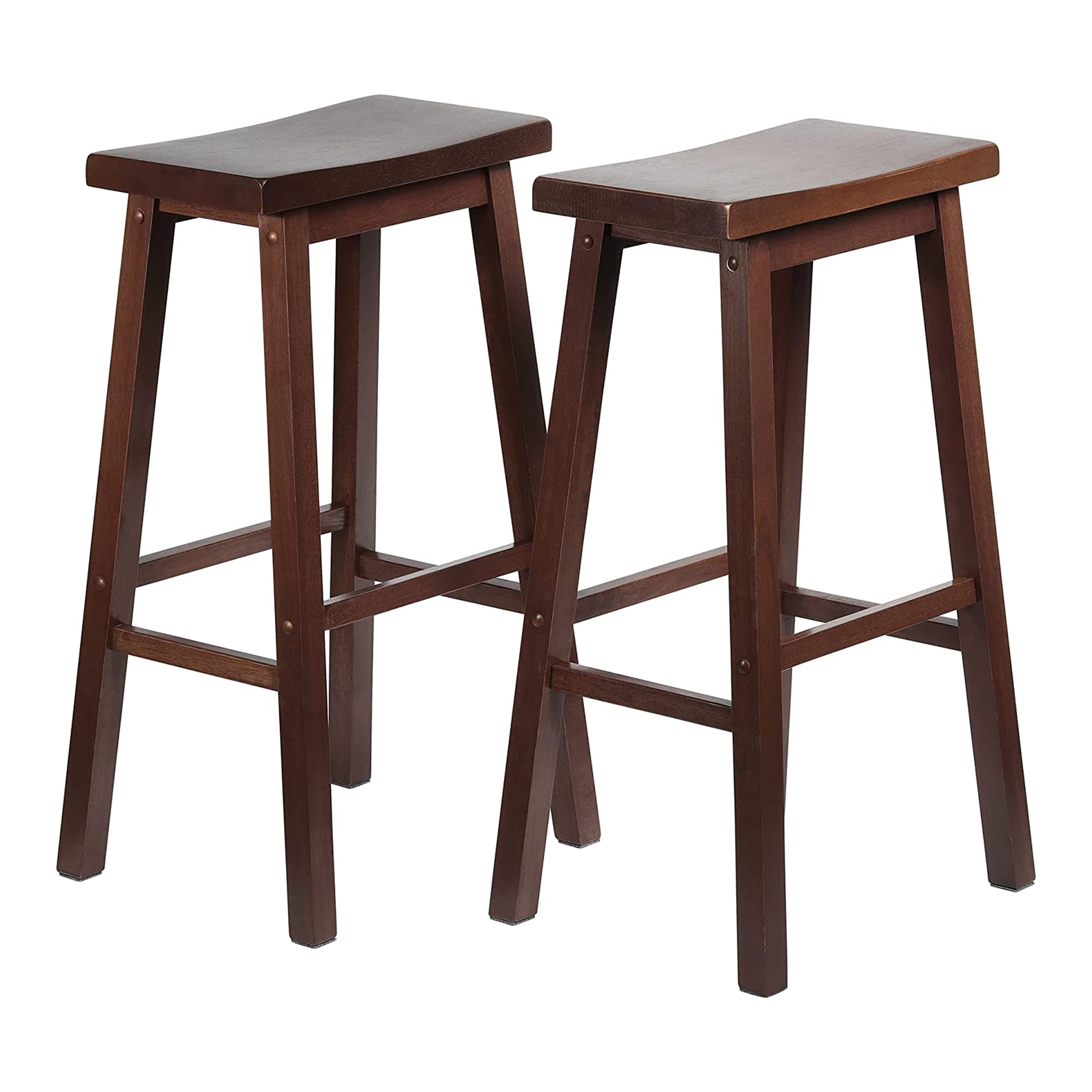 PJ Wood Classic Saddle-Seat Kitchen Counter Stools, Walnut, Set of 2 (Open Box) - VMInnovations