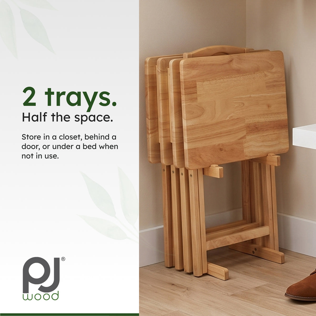 PJ Wood Folding TV Snack Tray Table with Natural Finish, 2 Piece Set (Open Box) - VMInnovations