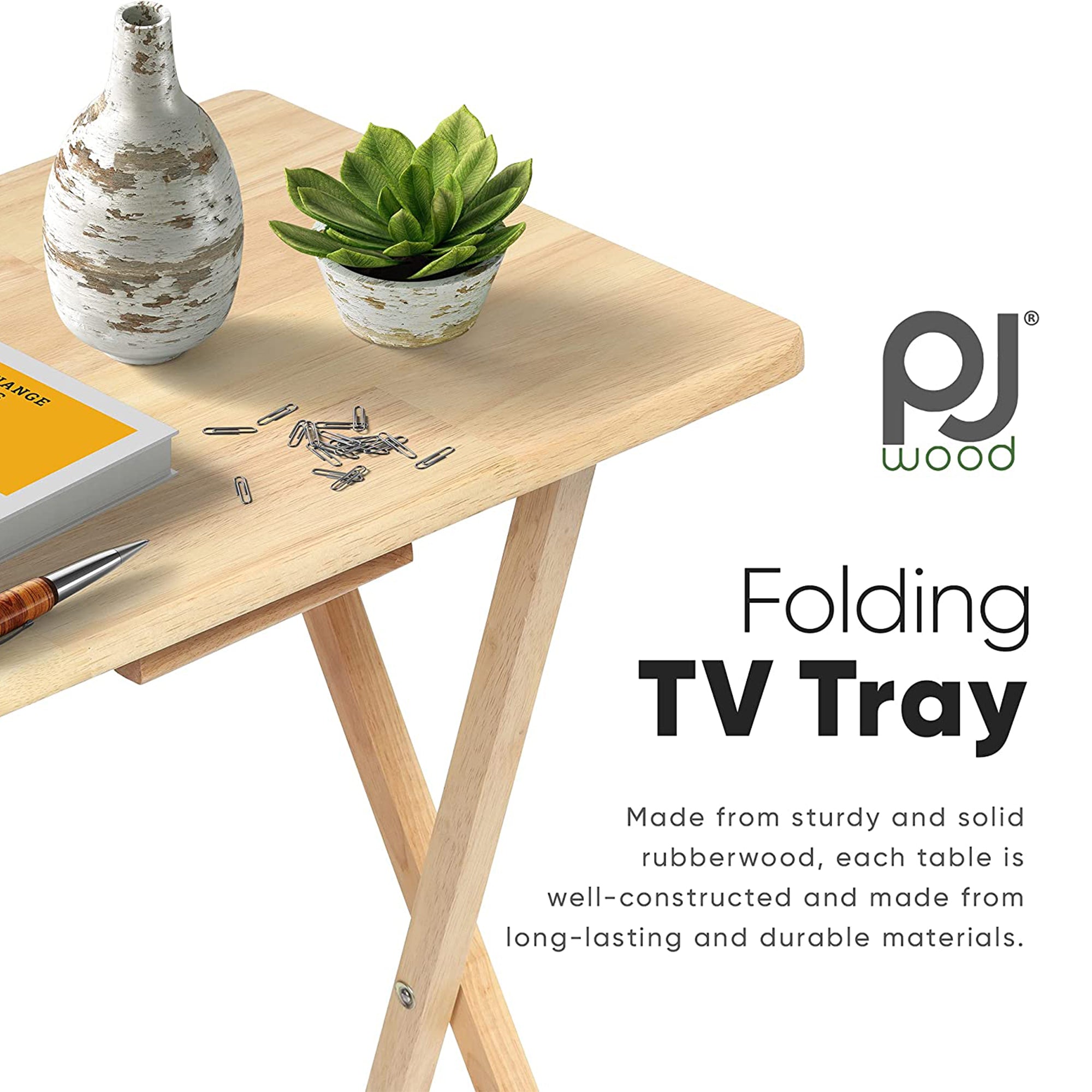PJ Wood Folding TV Tray Tables with Compact Storage Rack (Open Box)