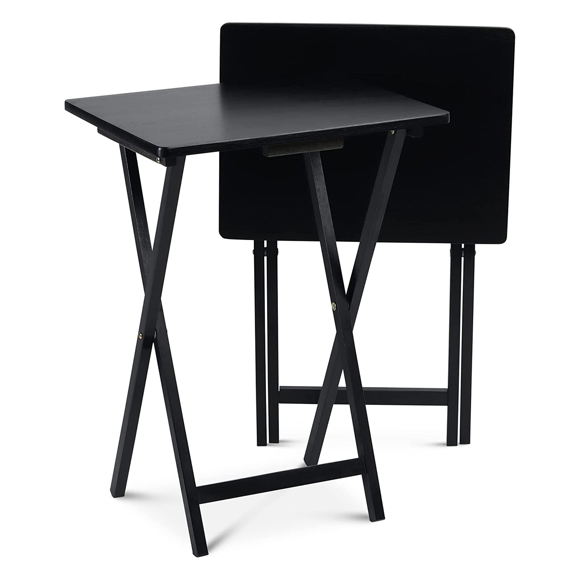 Folding TV Tray Tables with Compact Storage Rack, Black, 2 Piece Set (Used) - VMInnovations