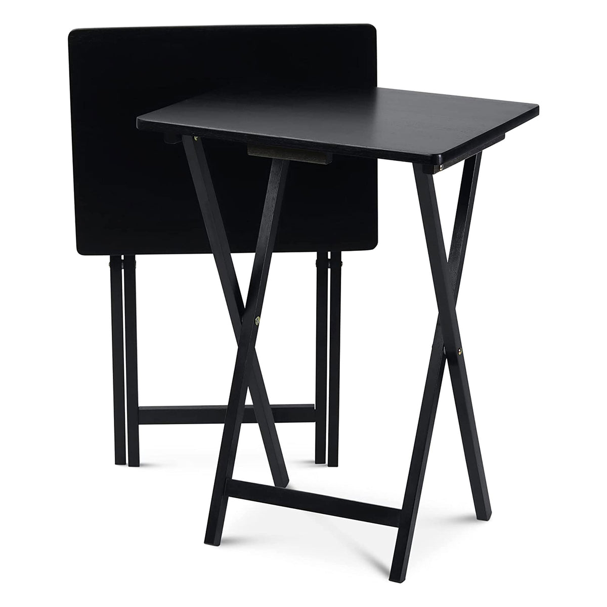 PJ Wood Folding TV Tray Tables with Compact Storage Rack, Black, 2pc (Damaged) - VMInnovations