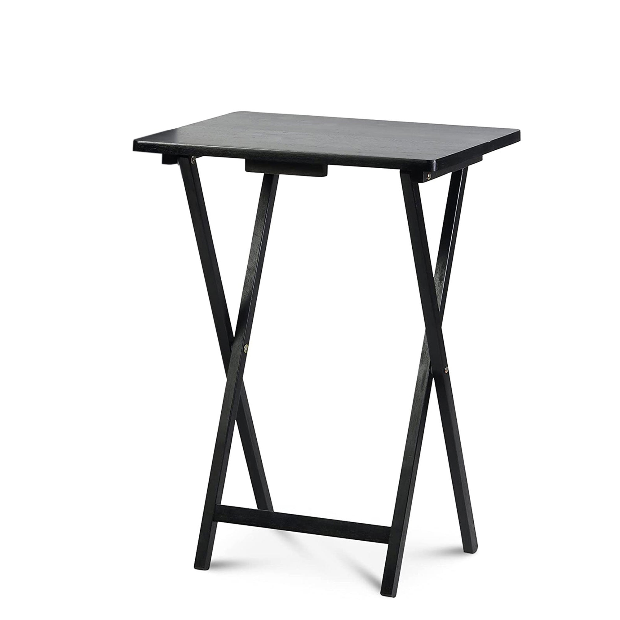 PJ Wood Folding TV Tray Tables with Compact Storage Rack, Black, 5 Piece Set