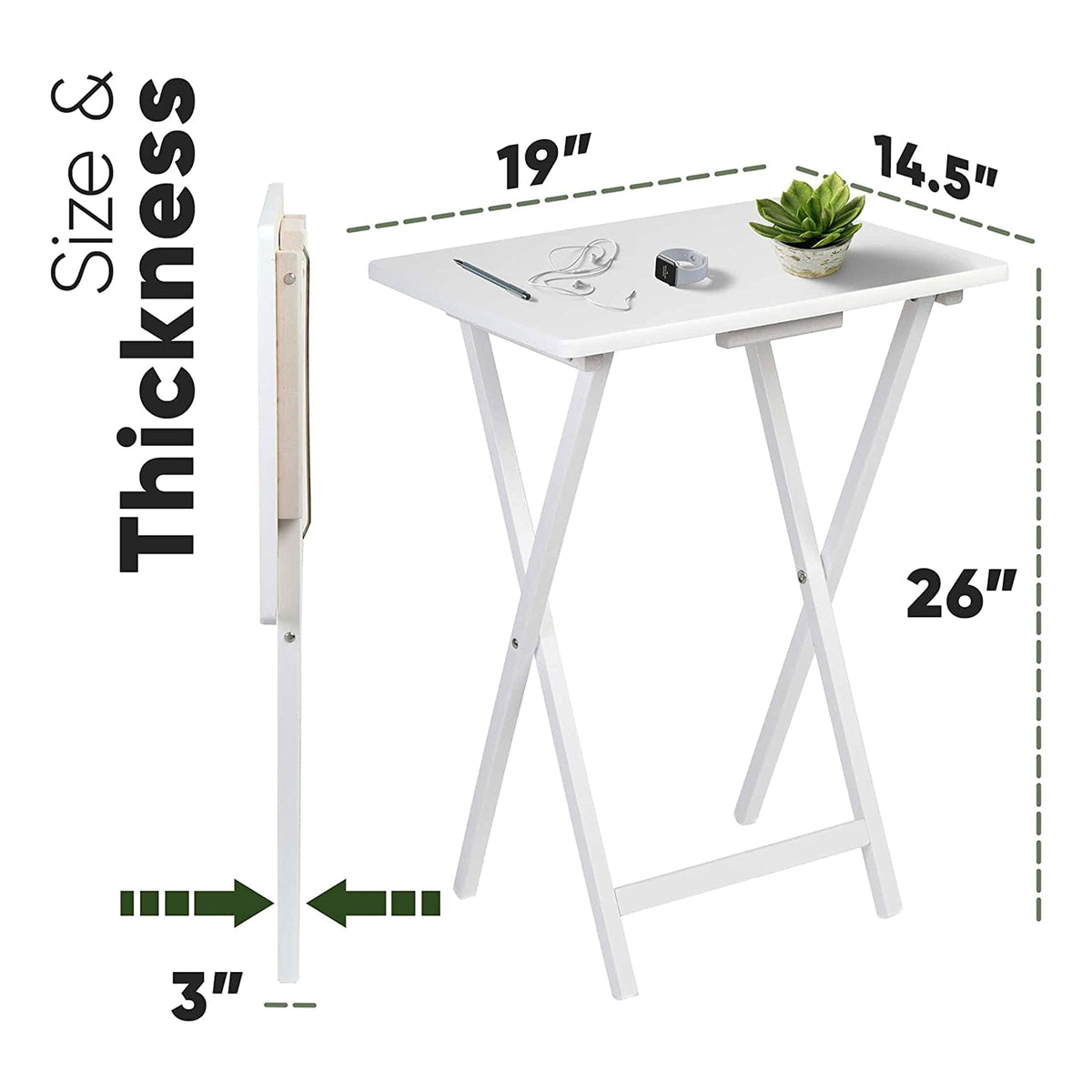 Solid Wood Compact Folding TV Tray and Snack Tables, White, 2 Piece Set (Used)