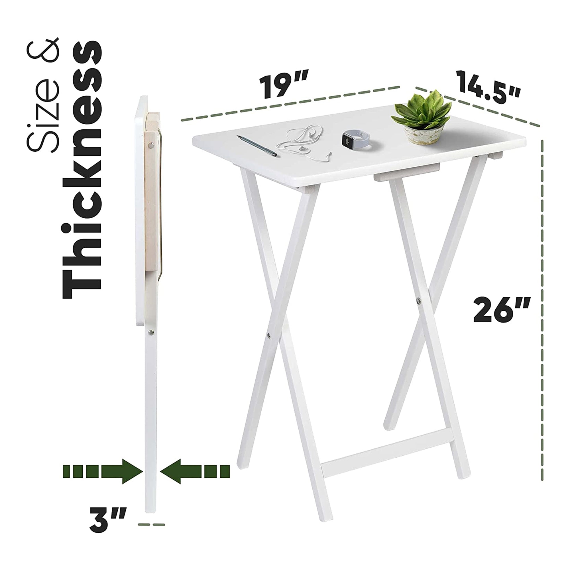 PJ Wood Solid Wood Compact Folding TV Tray & Snack Tables, White, 2pc (Used)
