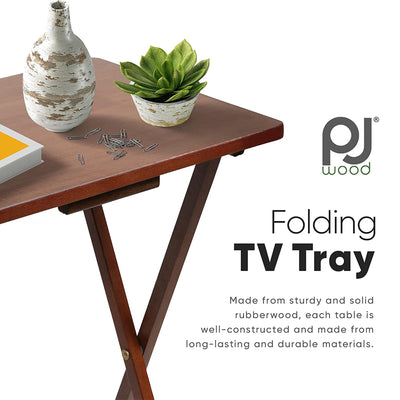 PJ Wood Folding TV Tray Tables w/ Compact Storage Rack, Honey Oak, 5 Piece Set