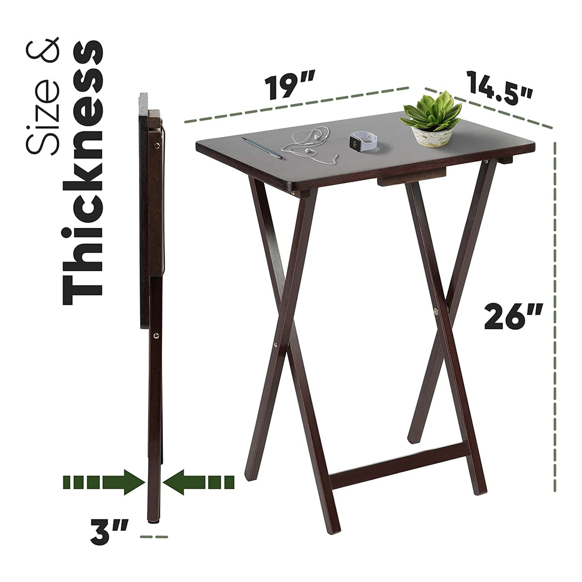 PJ Wood Folding TV Tray Folding Table Desk Stand, Espresso Brown, 2pc (Open Box)
