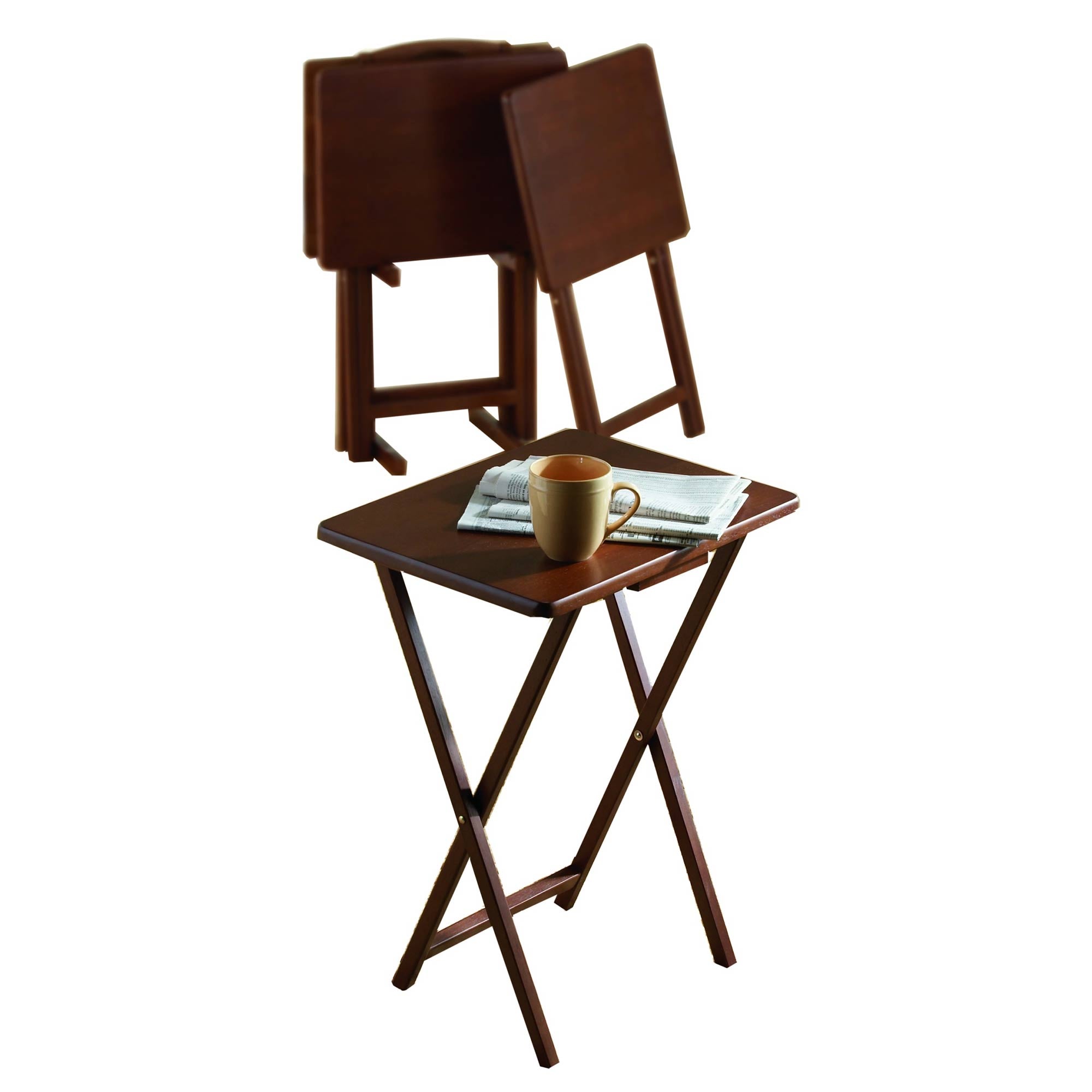 Folding TV Tray Tables with Compact Storage Rack, Walnut, 5 Piece Set (Open Box) - VMInnovations