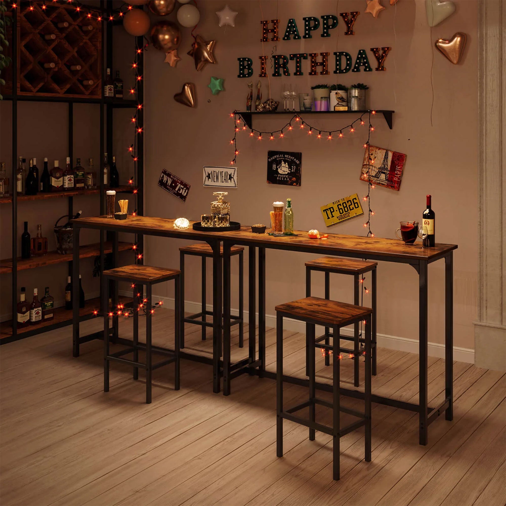 ODK 47 Inch Rectangular Modern Bar Height Table w/ Metal Legs, Rustic Brown - VMInnovations