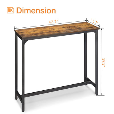 ODK 47 Inch Rectangular Modern Bar Height Table w/ Metal Legs, Rustic Brown