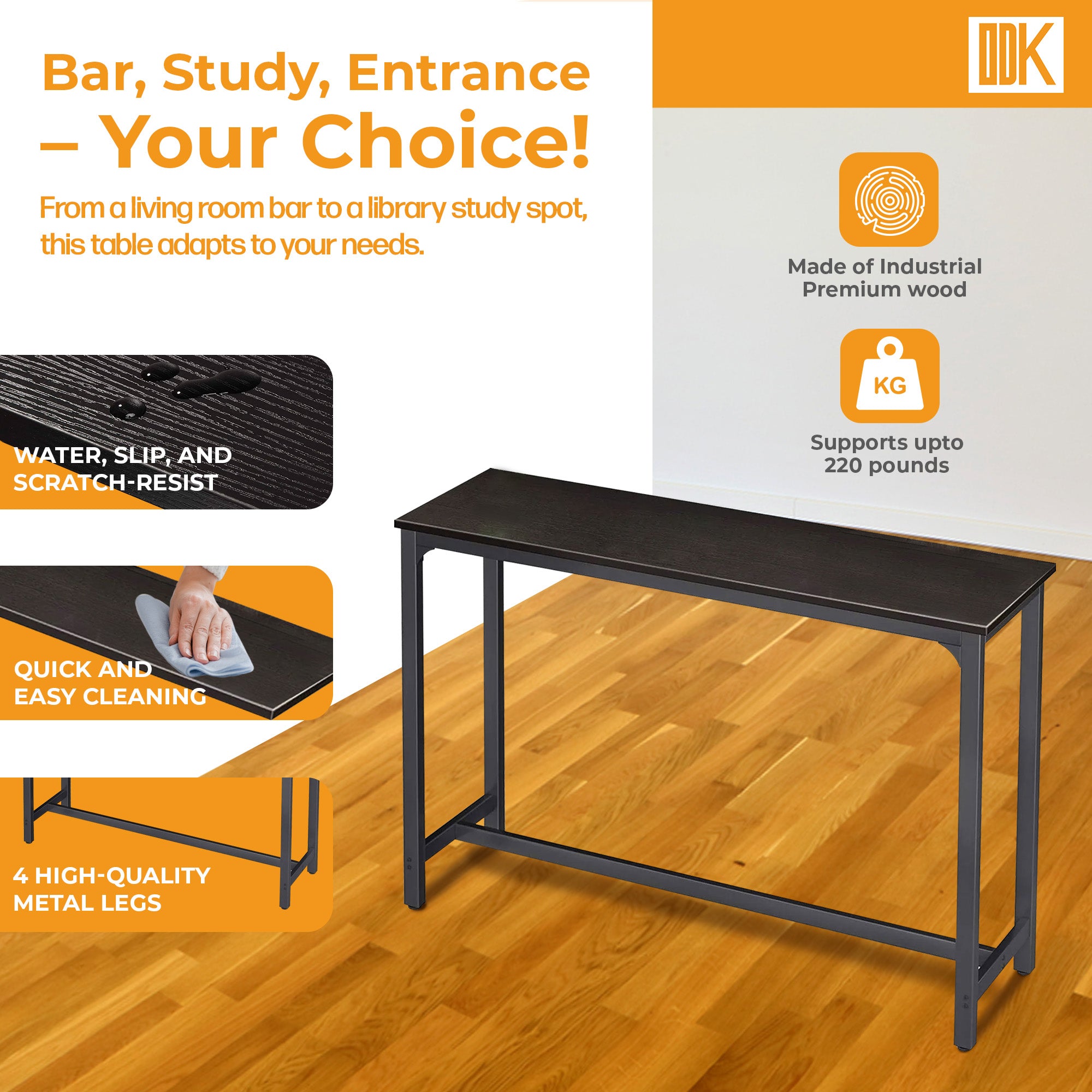 ODK 55 Inch Rectangular Modern Bar and Height Pub Table with Metal Legs (Used) - VMInnovations