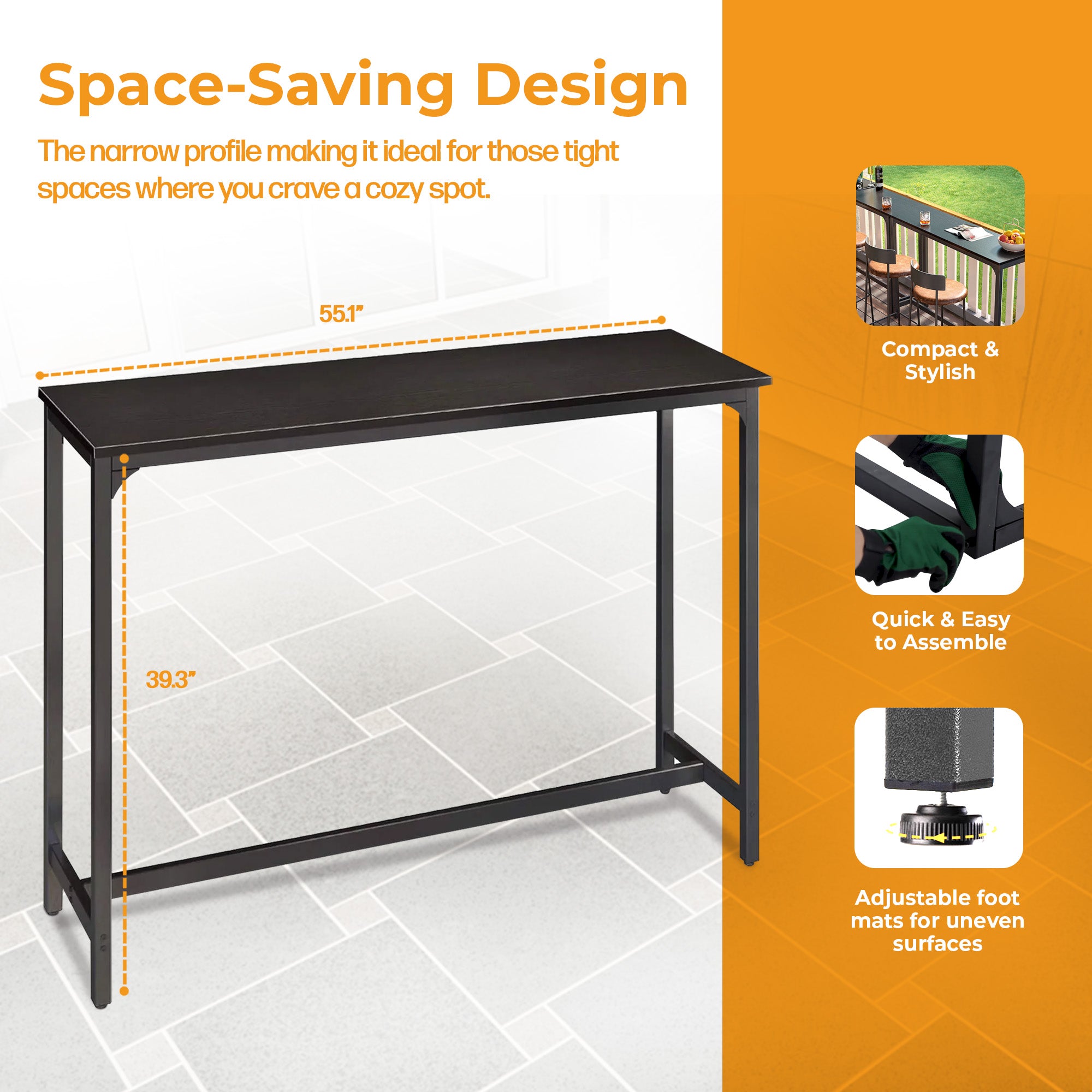 ODK 55 Inch Rectangular Modern Bar and Height Pub Table with Metal Legs (Used) - VMInnovations