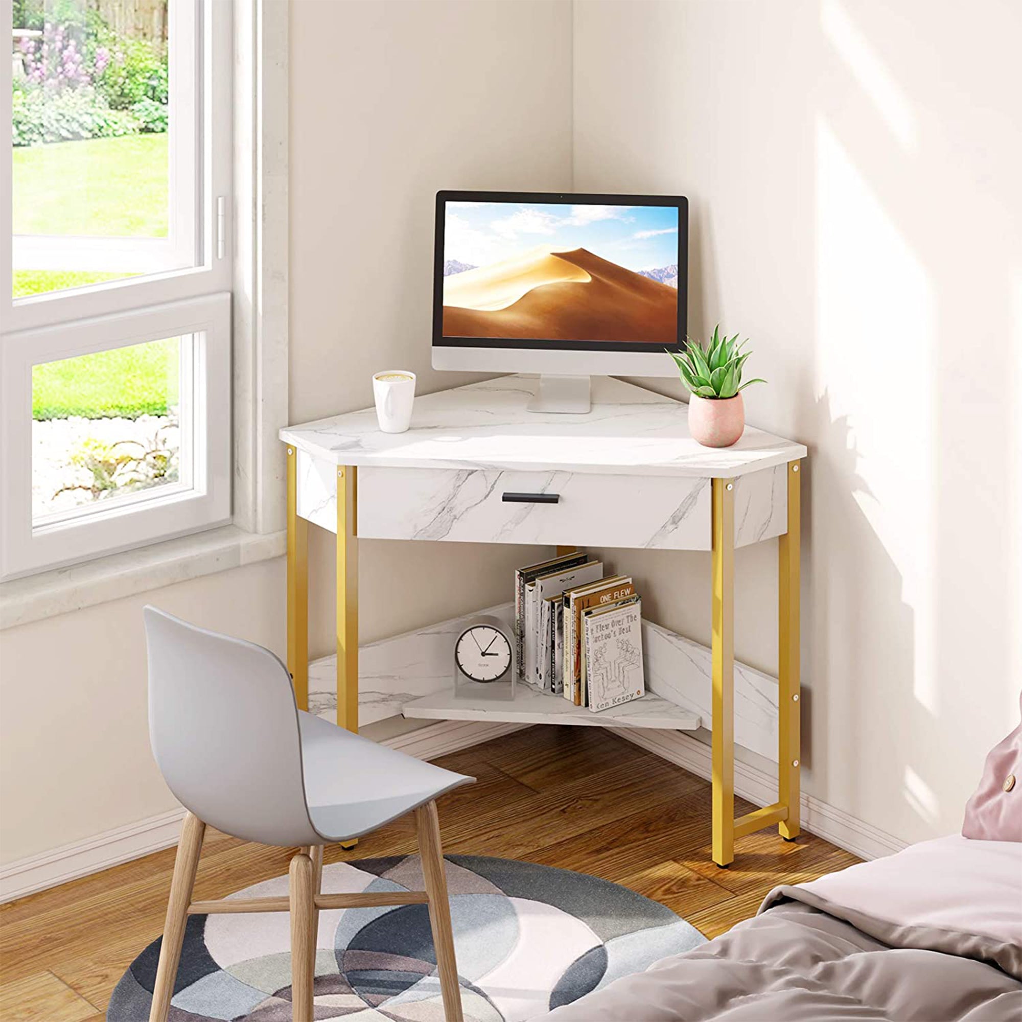 ODK Modern Triangle Corner Vanity Writing Desk with Large Drawer (Open Box) - VMInnovations