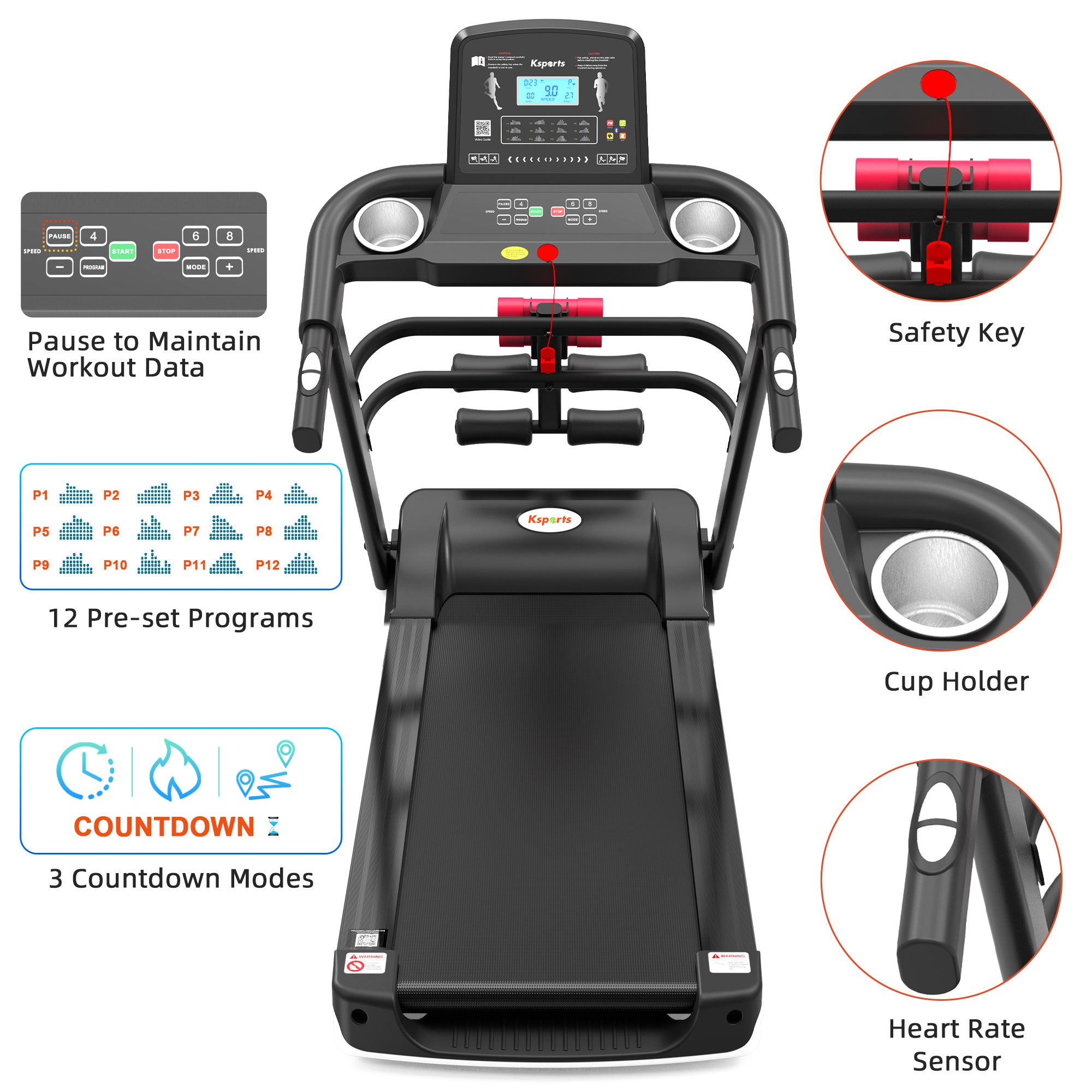 Ksports 16 Inch Wide Home Treadmill w/Bluetooth & Fitness Tracking App(Open Box) - VMInnovations
