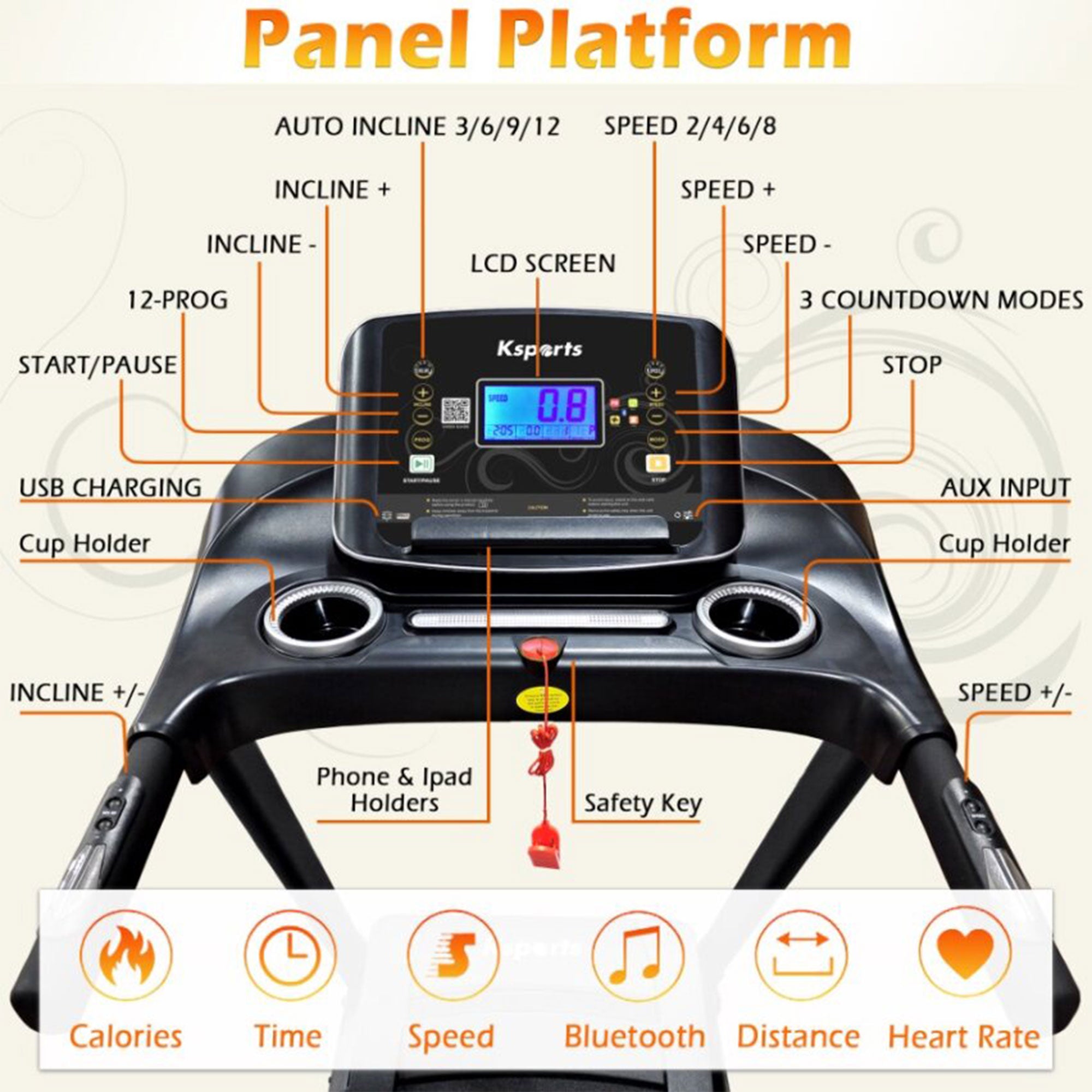 Ksports 16.5 In Wide Home Treadmill w/ Bluetooth & Fitness Tracking App (Used) - VMInnovations
