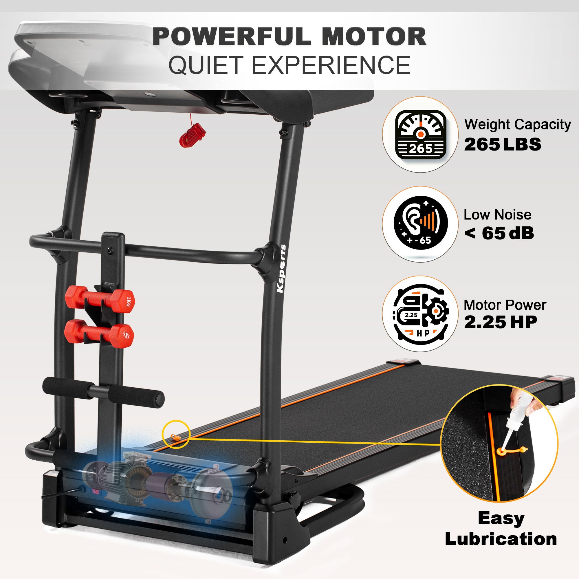 Ksports 16 Inch Wide Foldable Home Treadmill w/ Bluetooth & Fitness Tracking App - VMInnovations