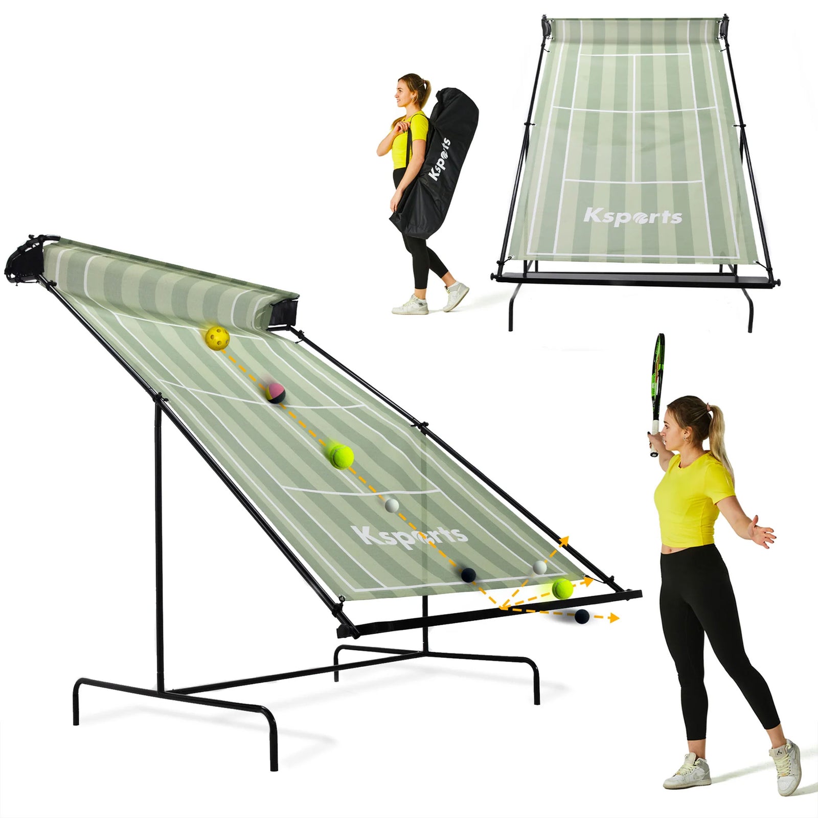 Ksports Racquet Sports Tennis Rebounder for Indoor & Outdoor w/Carry Bag, Green - VMInnovations