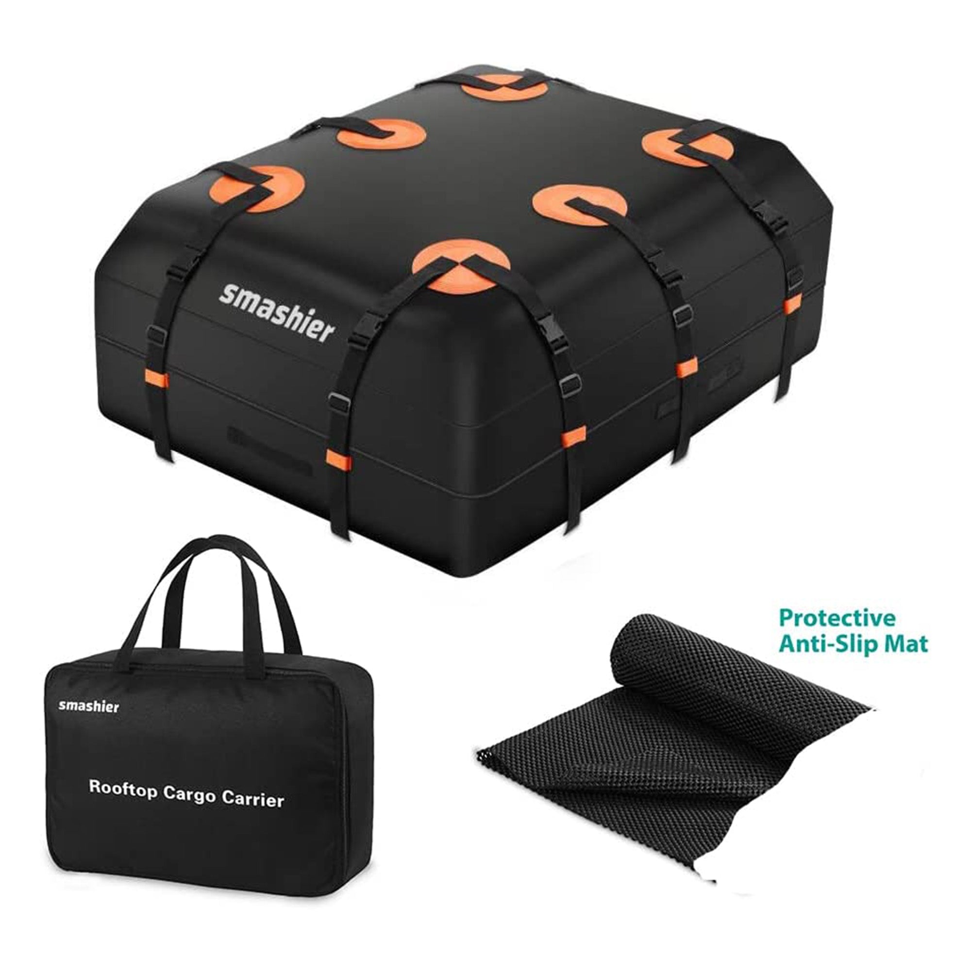 Smashier 15 Cubic Ft Heavy Duty Waterproof Car Rooftop Cargo Carrier Bag, Black - VMInnovations