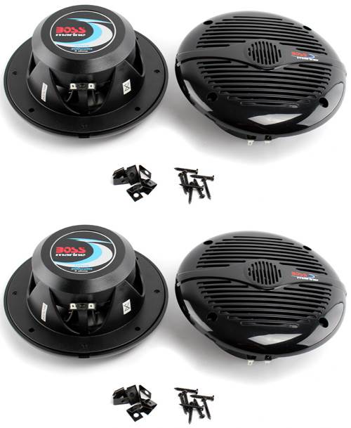 BOSS Audio MR60B 6.5 In 2-Way 200W Marine Boat Coaxial Speakers, Black (4 Pack)