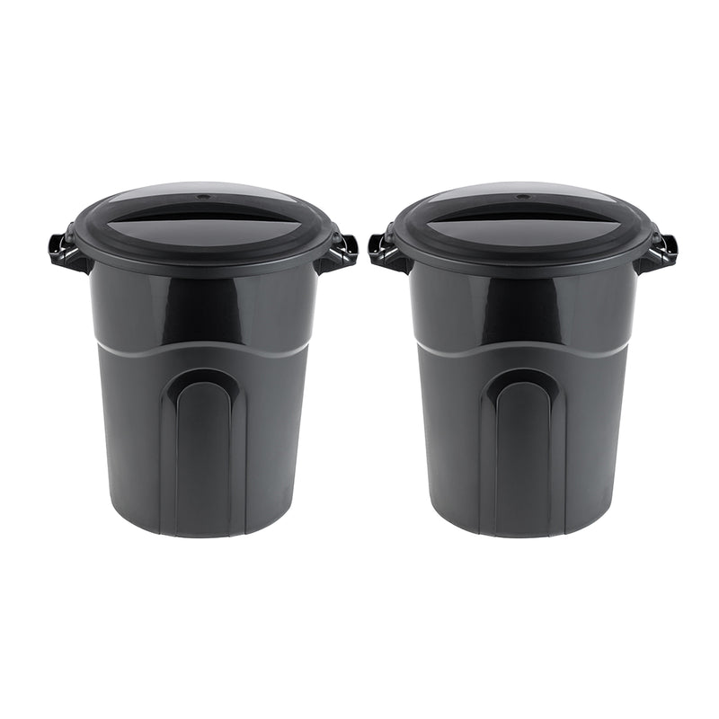 20 Gal Round Waste Container w/ Click Lock Lid, Black (2 Pack) (Open Box)