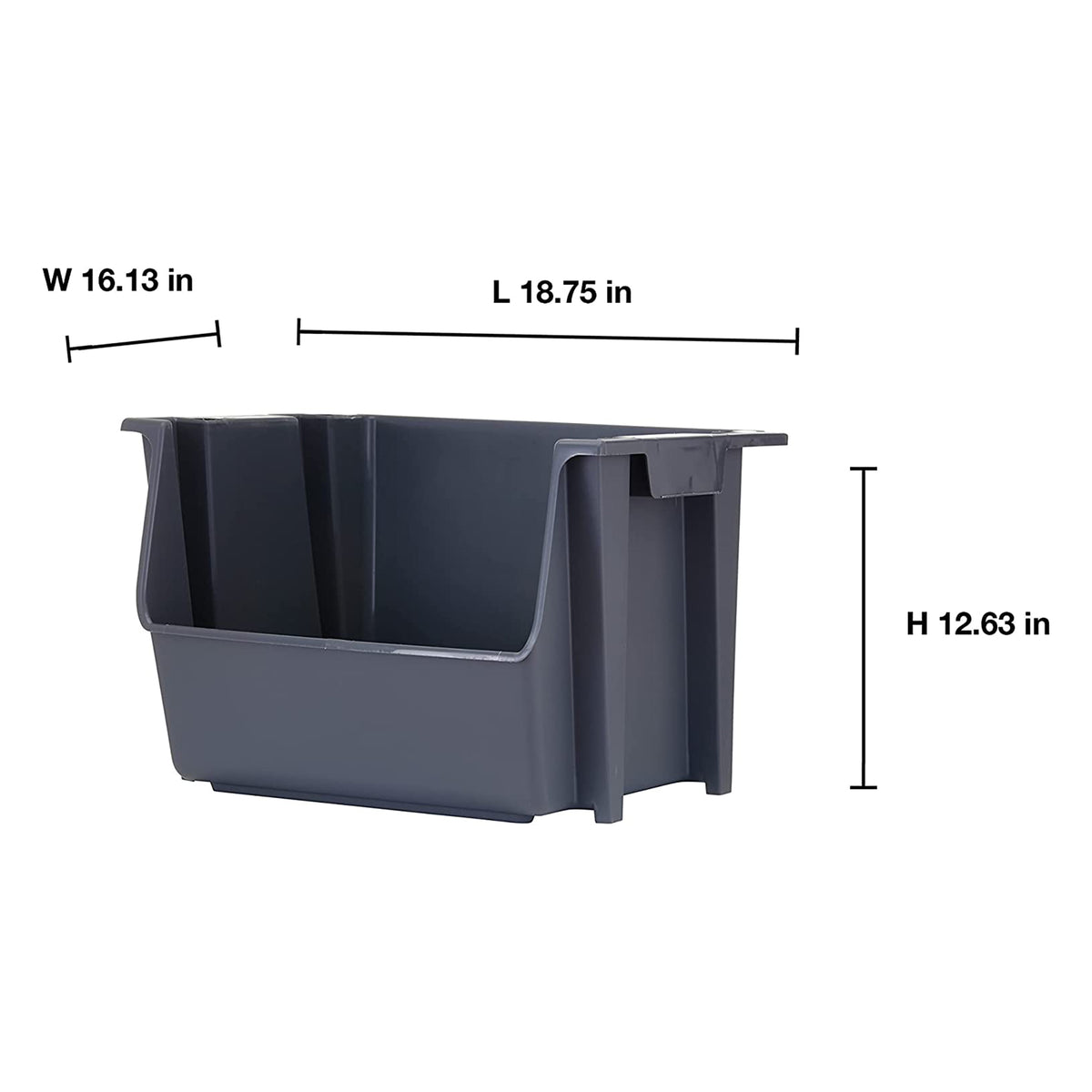 United Solutions 19 In Heavy Duty Molded Plastic Storage Bins, Gray (Open Box)