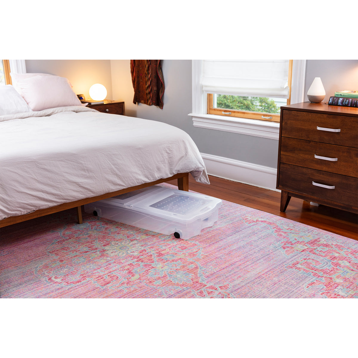 68 Qt Under Bed Wheeled Storage Boxes with Dual Hinged Lids (2 Pack) (Used)