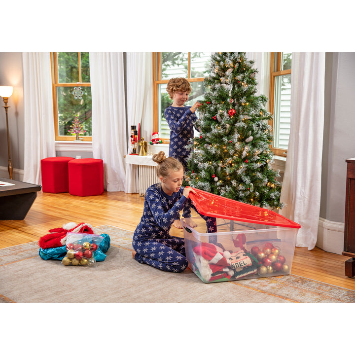 Rubbermaid Cleverstore 18 Gal Plastic Holiday Storage Tote, Clear & Red, 4 Pack - VMInnovations