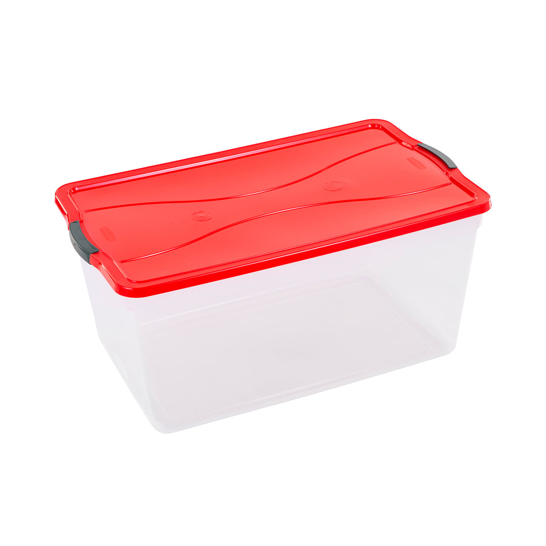 Rubbermaid Cleverstore 18 Gal Plastic Holiday Storage Tote, Clear & Red, 4 Pack - VMInnovations