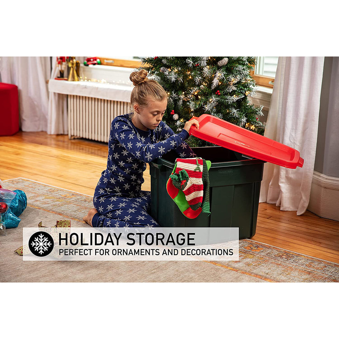 Rubbermaid Roughneck 18 Gal Plastic Holiday Storage Tote, Green and Red (6 Pack) - VMInnovations