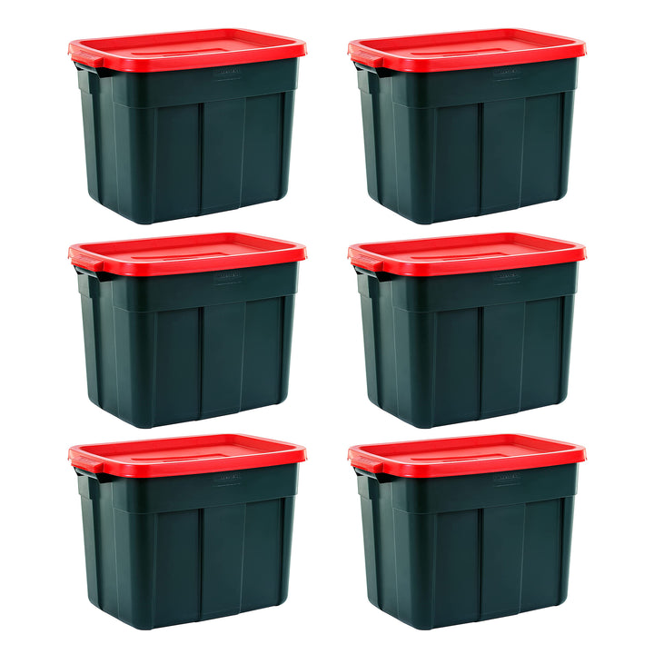 Rubbermaid Roughneck 18 Gal Plastic Holiday Storage Tote, Green and Red (6 Pack) - VMInnovations