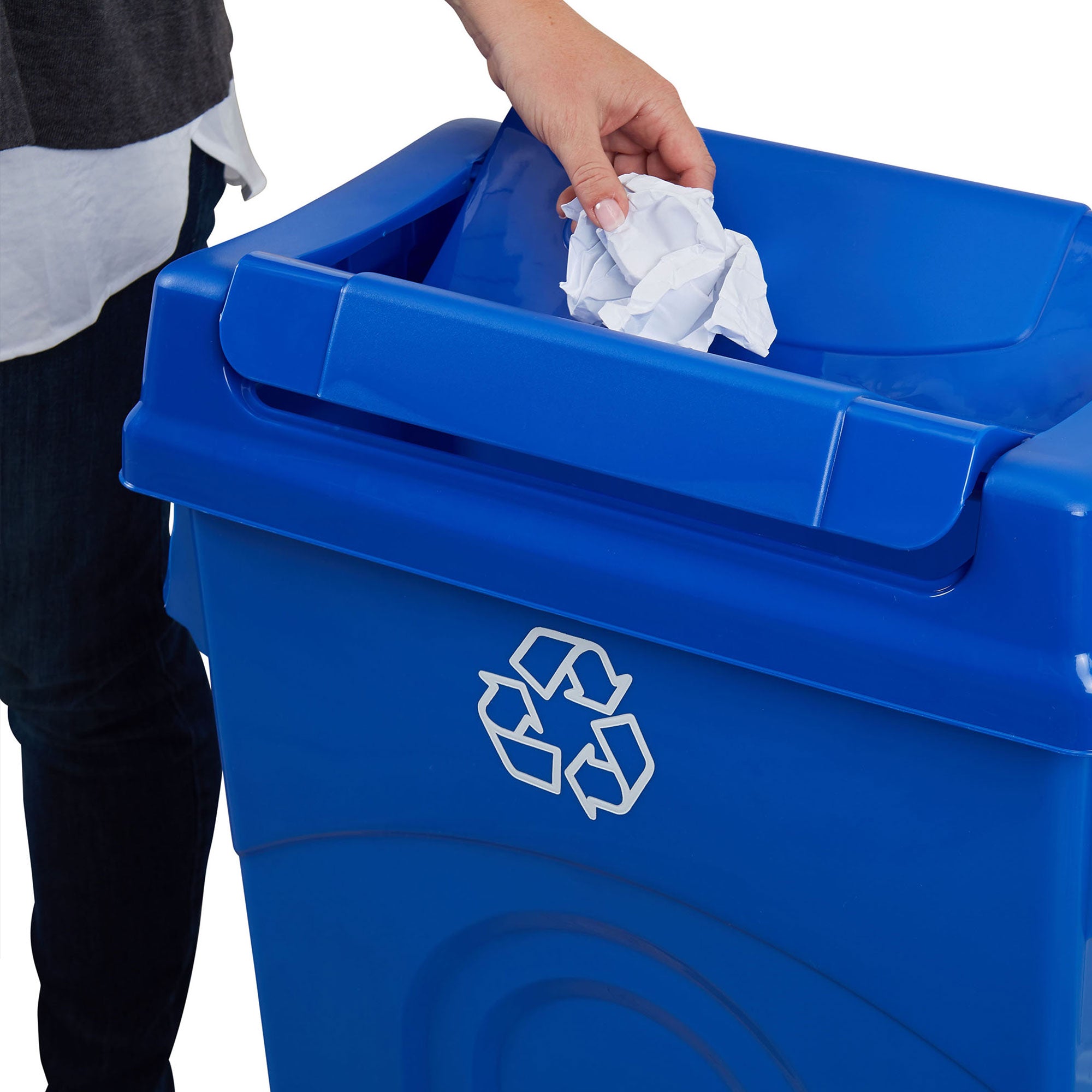 United Solutions 23 Gallon Highboy Kitchen Recycling Bin with Swing Lid, Blue - VMInnovations