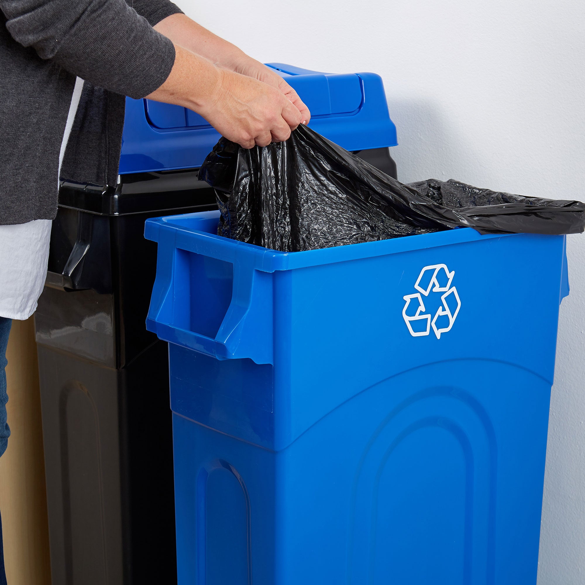 United Solutions 23 Gallon Highboy Kitchen Recycling Bin with Swing Lid, Blue - VMInnovations